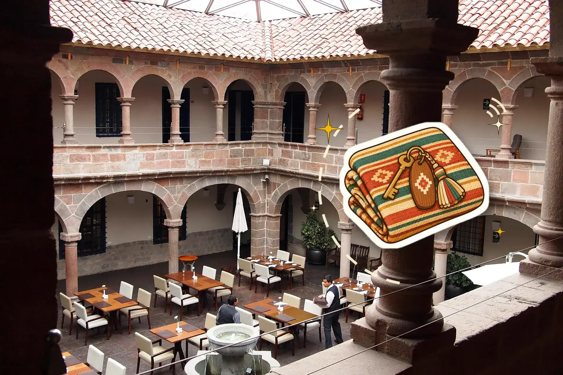 Colonial arcaded courtyard of a hotel in Cusco