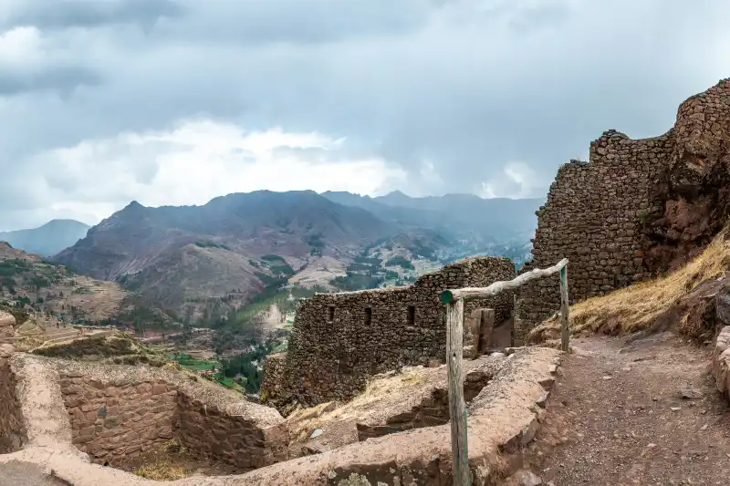 Inca ruins of Pisac above the Sacred Valley