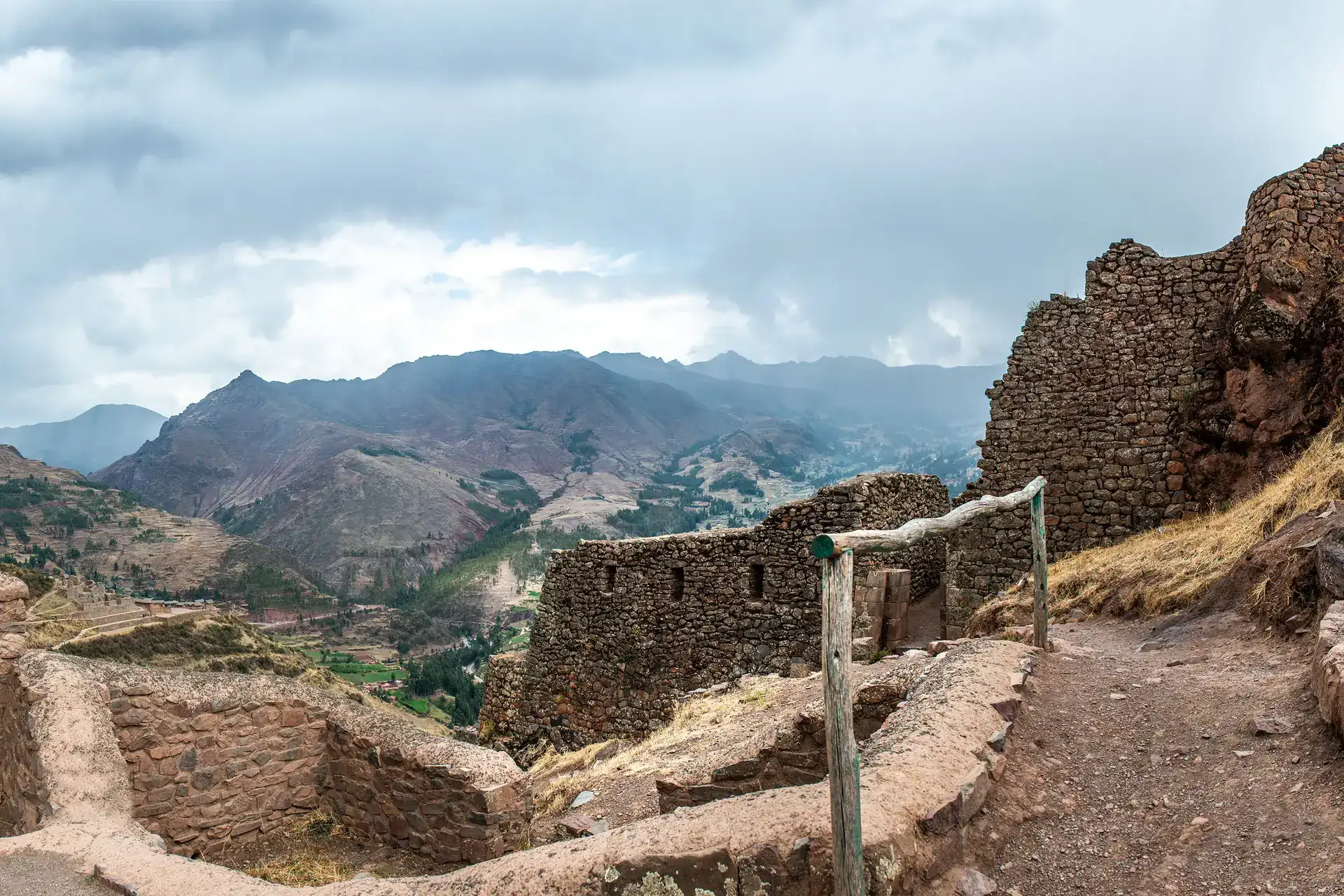 Inca ruins of Pisac above the Sacred Valley