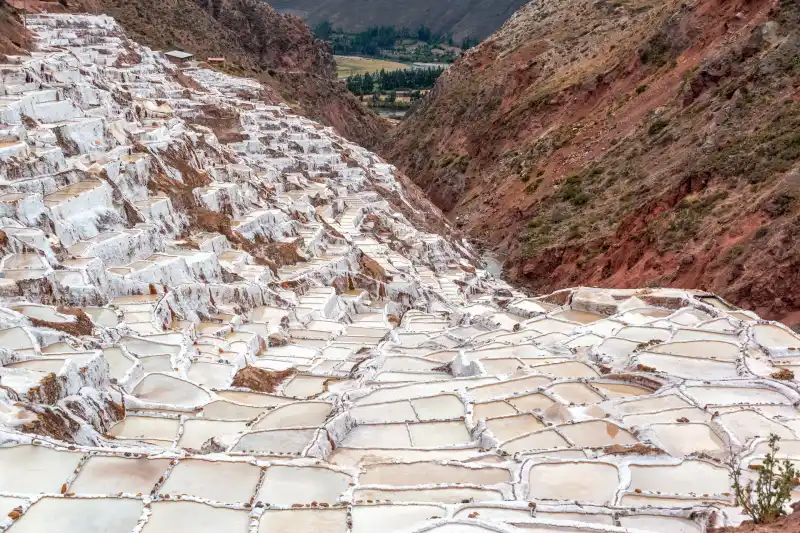 Salt pools of the Maras salt mines on the hillside