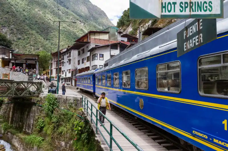 Train to Machu Picchu at Aguas Calientes station